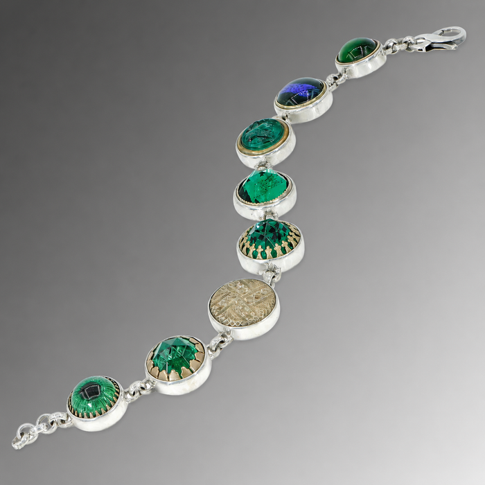 Green Porcelain & Glass Antique Button Bracelet
