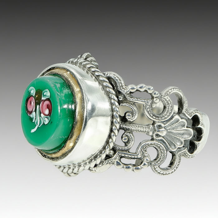 Green Rose Antique Button Ring