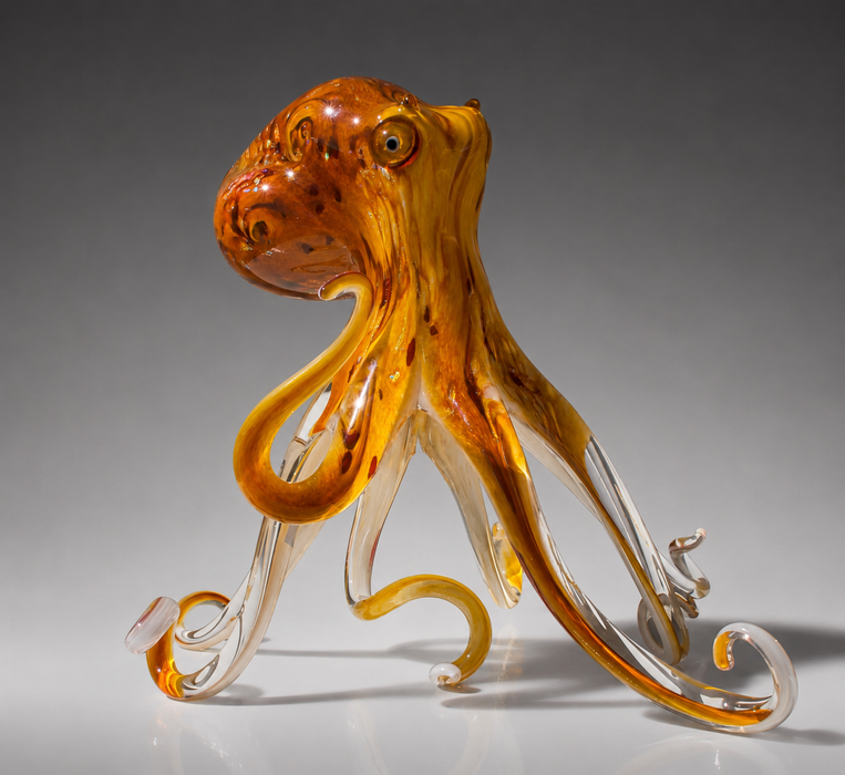 Orange Octopus Art Glass Sculpture