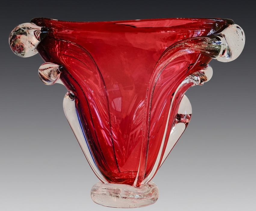 Ruby Drip Art Glass Vase