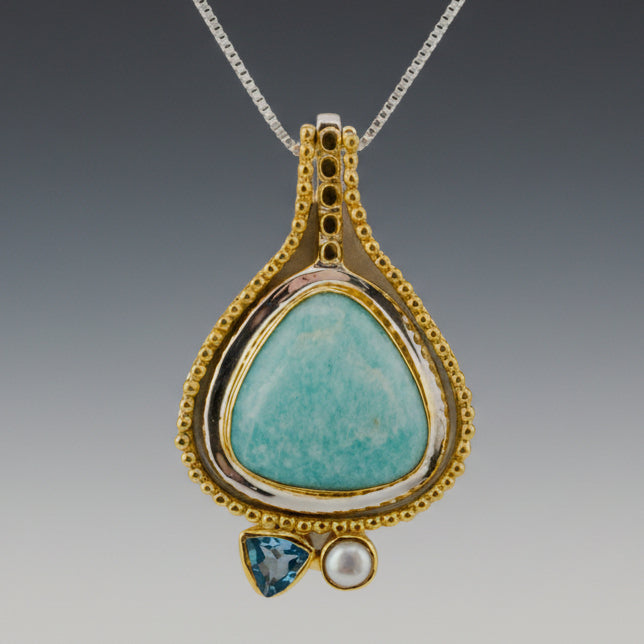 Amazonite Baby Blue Topaz and Freshwater Pearl Pendant