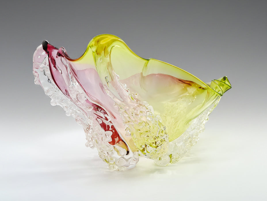 Pink & Green Octo Art Glass Bowl