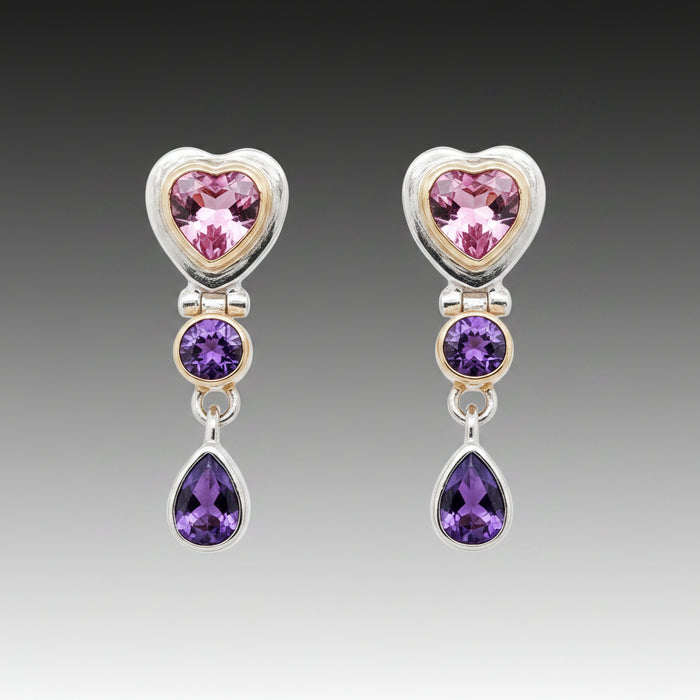 African Amethyst & Scapolite Heart Earrings