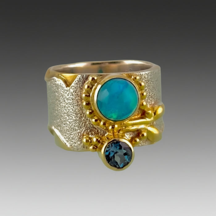Baby Blue Topaz & Opal Ring