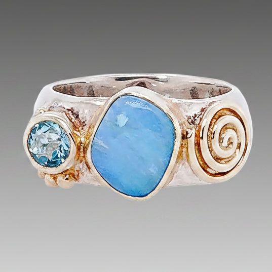 Opal & Blue Topaz Spiral Ring