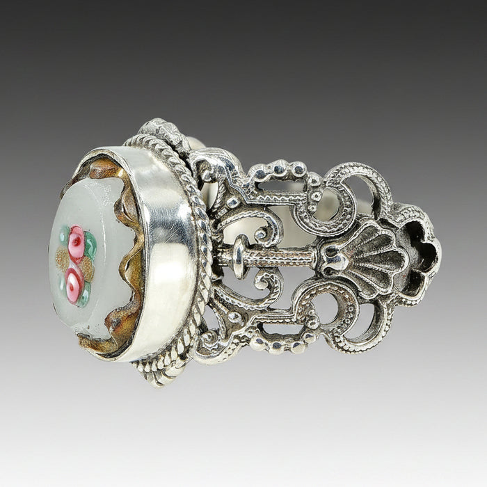 Victorian Floral Glass Button Ring