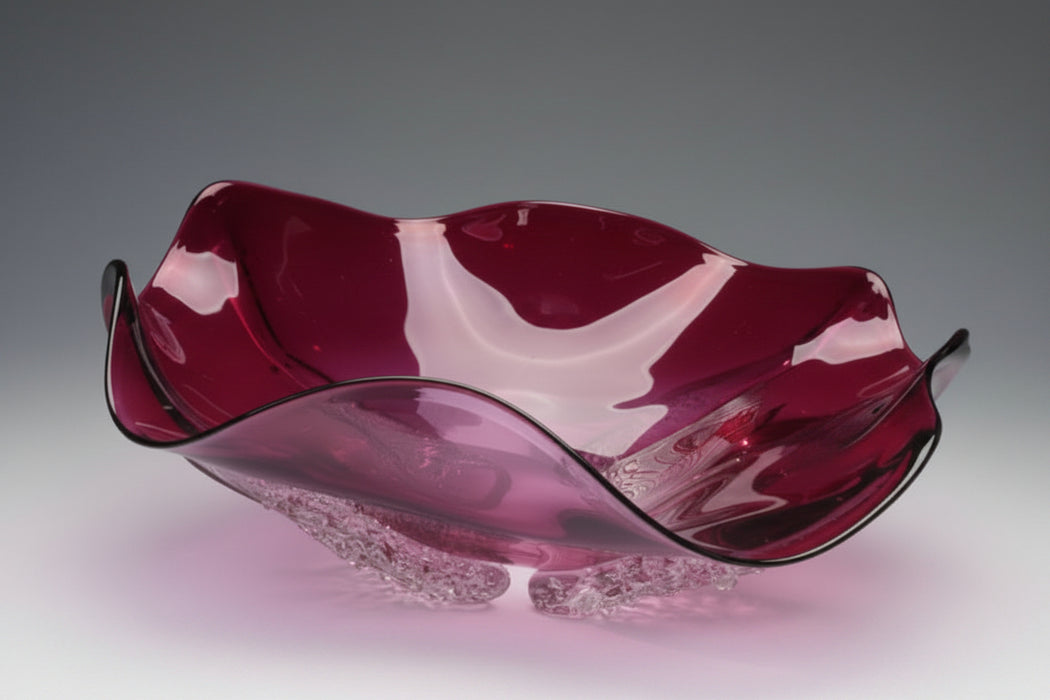 Hyacinth Ruby Octo Art Glass Bowl