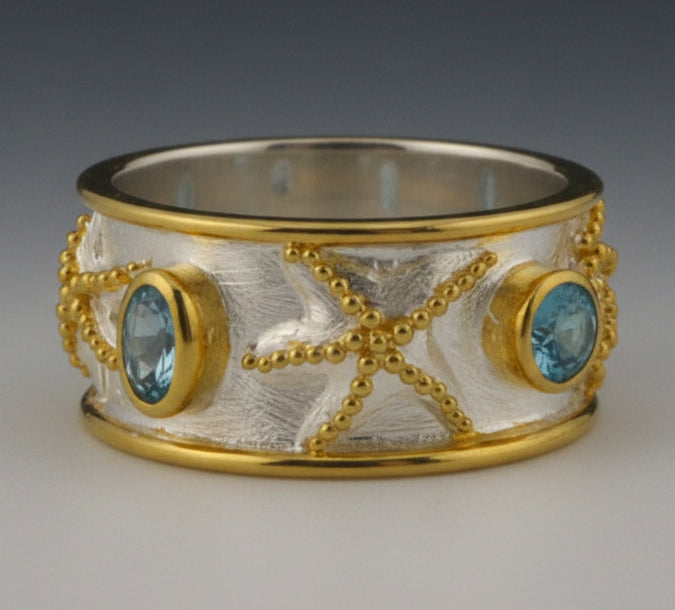 Aquamarine, Teal Topaz &amp; Sky Blue Topaz Sea Life Ring