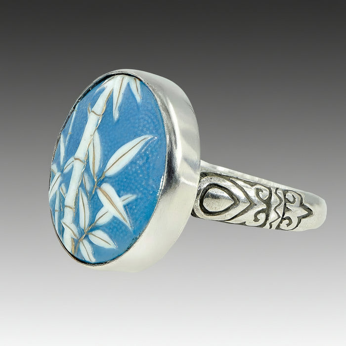 Blue & White Bamboo Satsuma Button Ring