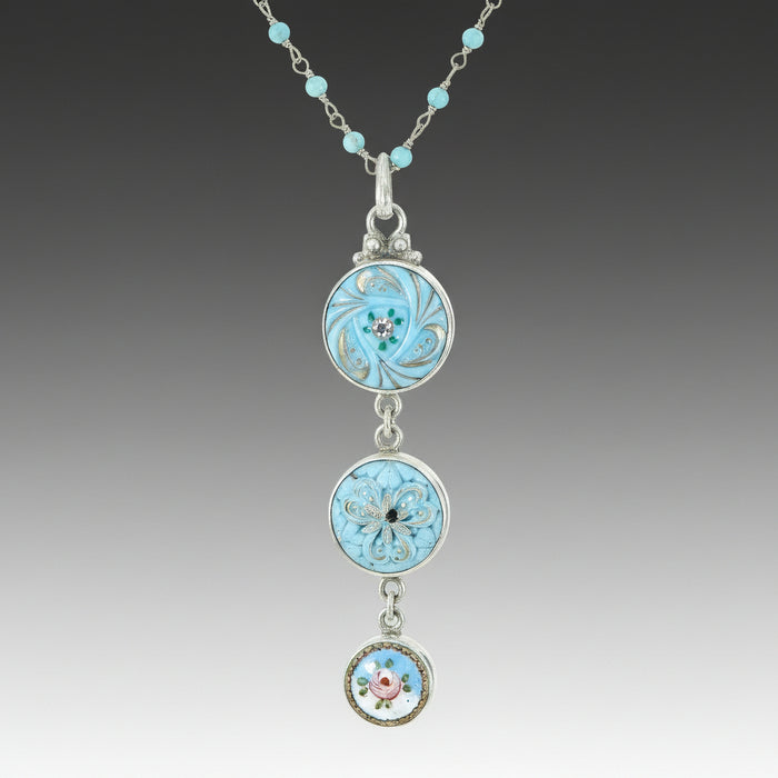 Blue Flower Button Drop Necklace