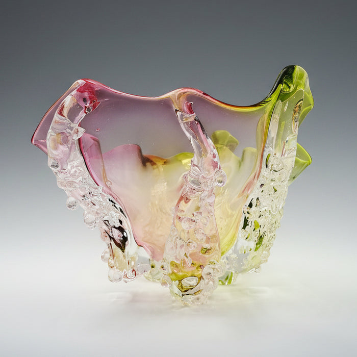 Pink & Green Octo Art Glass Bowl