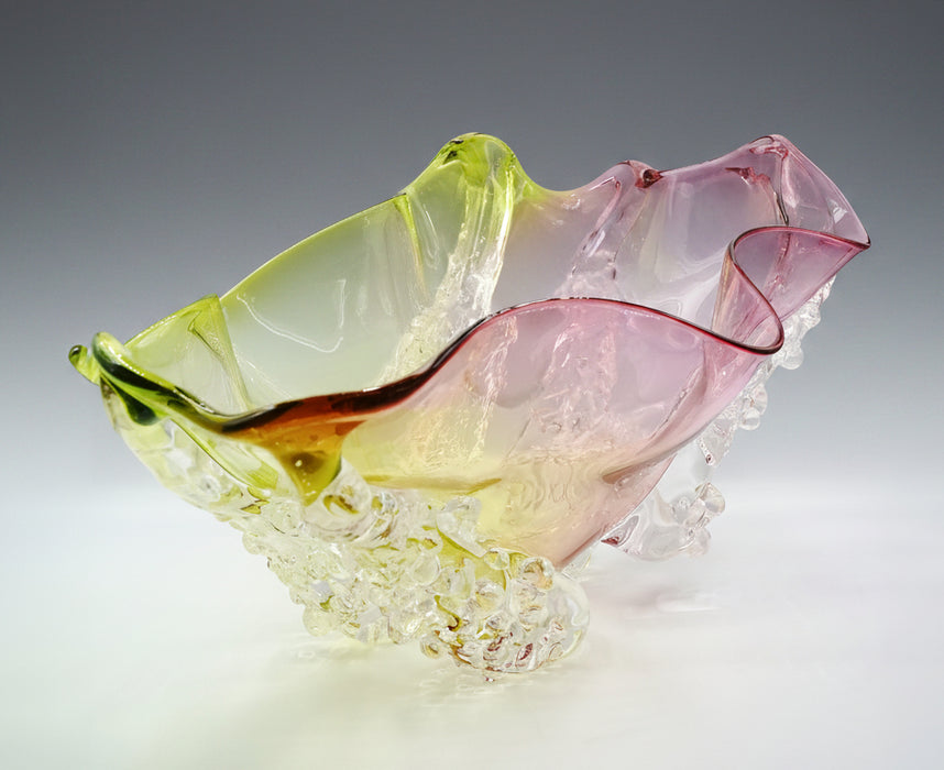 Pink & Green Octo Art Glass Bowl