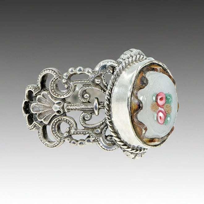 Victorian Floral Glass Button Ring