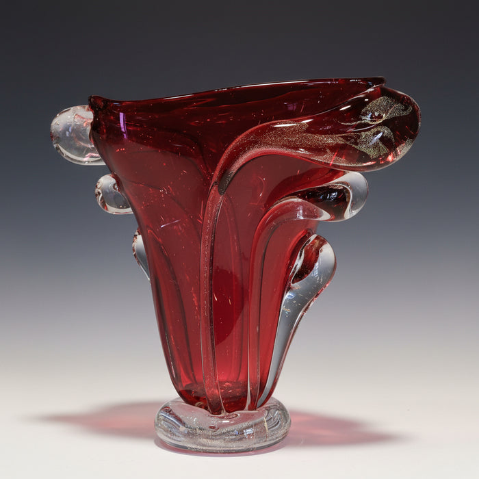 Ruby Drip Art Glass Vase