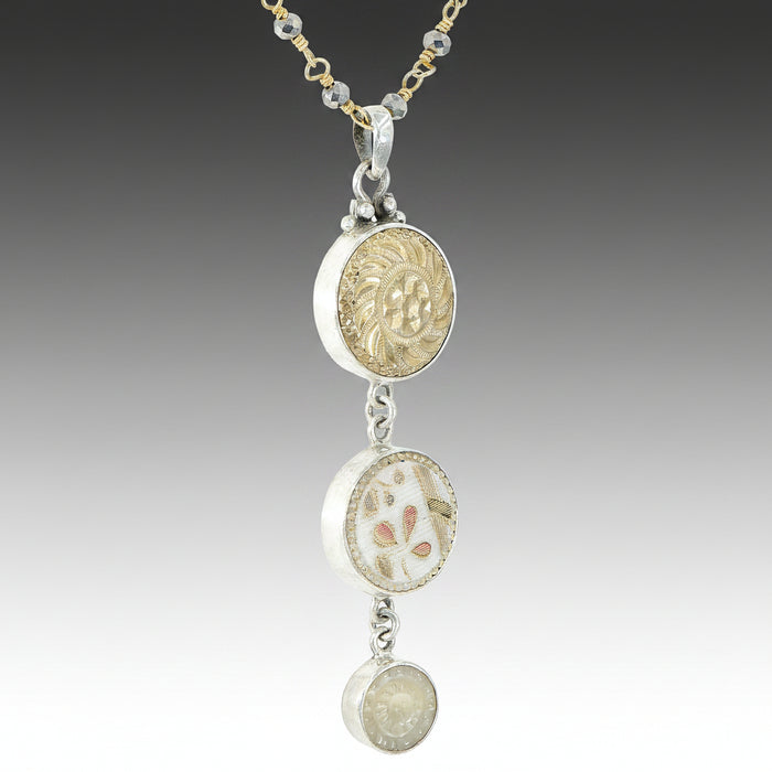 Victorian Triple Antique Button Drop Necklace
