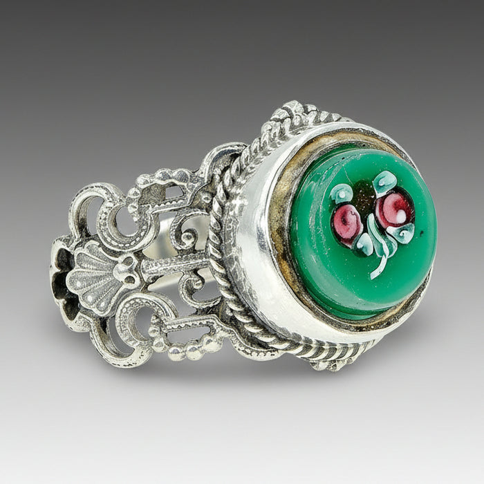 Green Rose Antique Button Ring