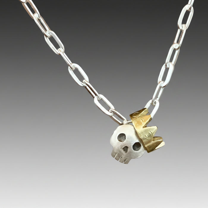 Gold & Silver Crown Skull Necklace