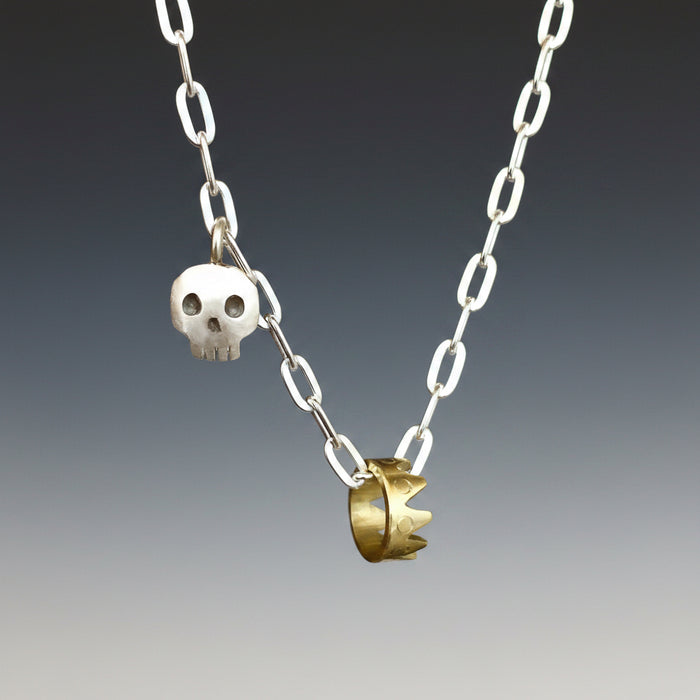 Gold & Silver Crown Skull Necklace