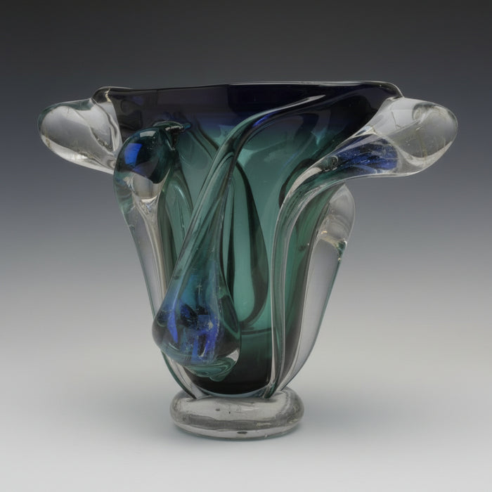 Steel Green Jumbo Art Glass Drip Vase