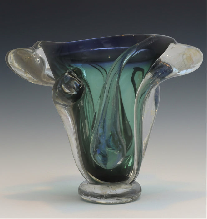 Steel Green Jumbo Art Glass Drip Vase