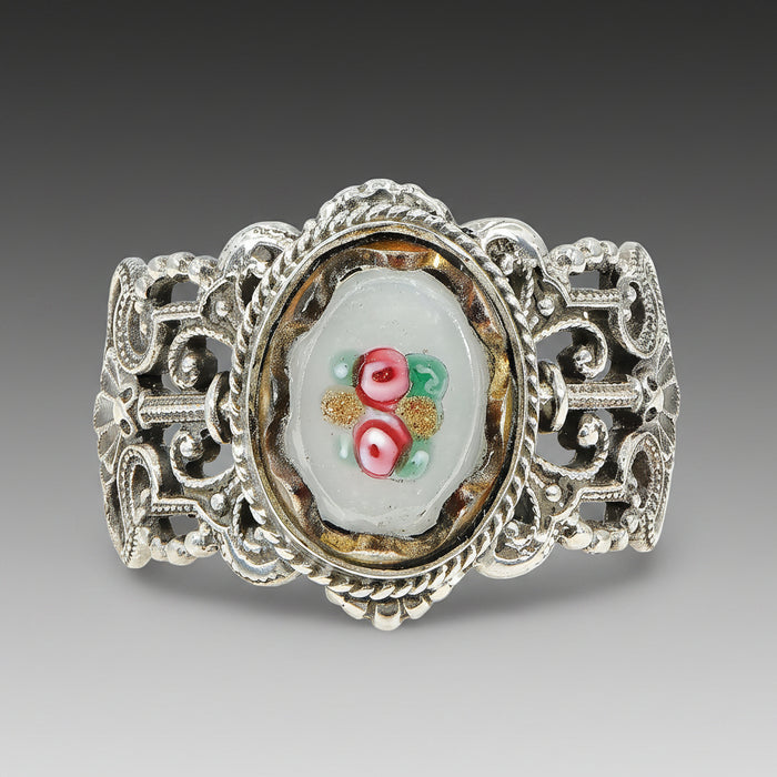 Victorian Floral Glass Button Ring