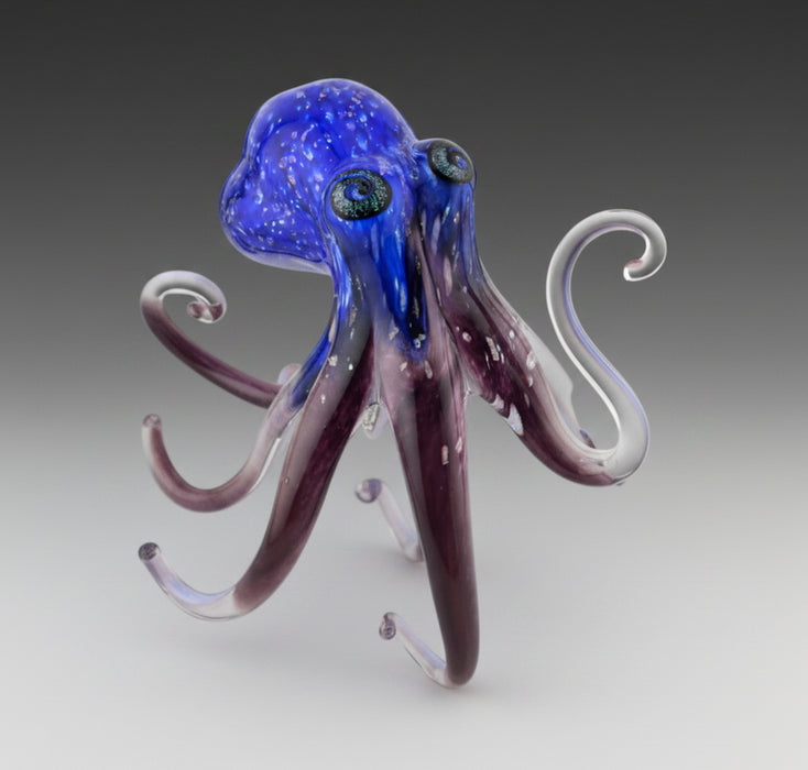 Walking Purple & Blue Octopus Art Glass Sculpture