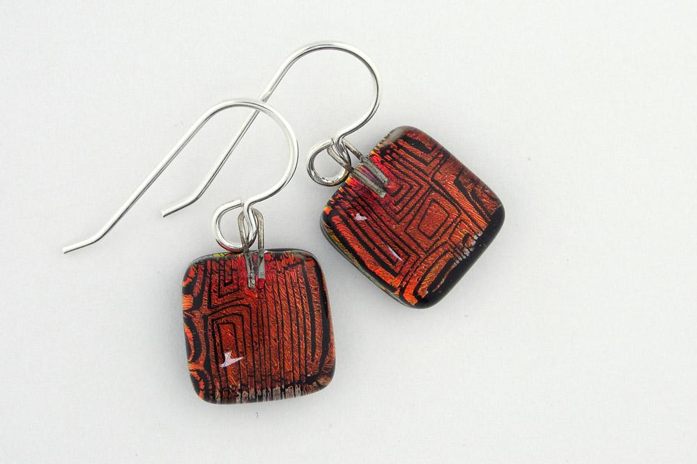 Copper Red/Black Lined Square Earrings
