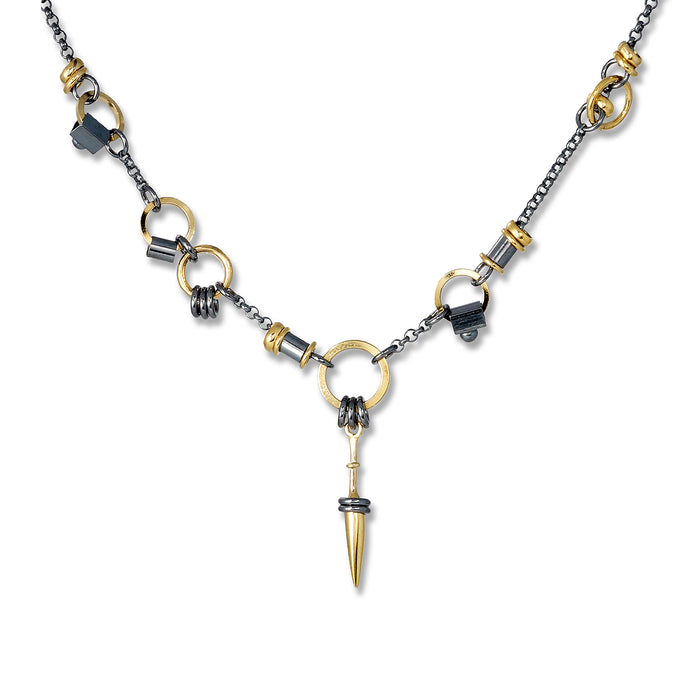 Oxidized Silver & Gold Spike  Necklace