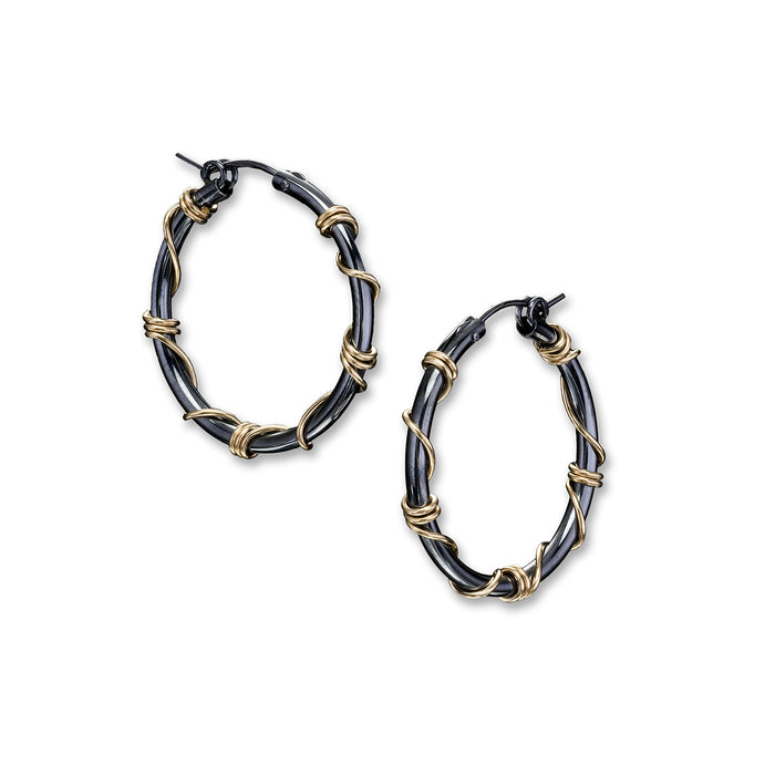 Oxidized Sterling with Gold Wrap Hoop Earrings
