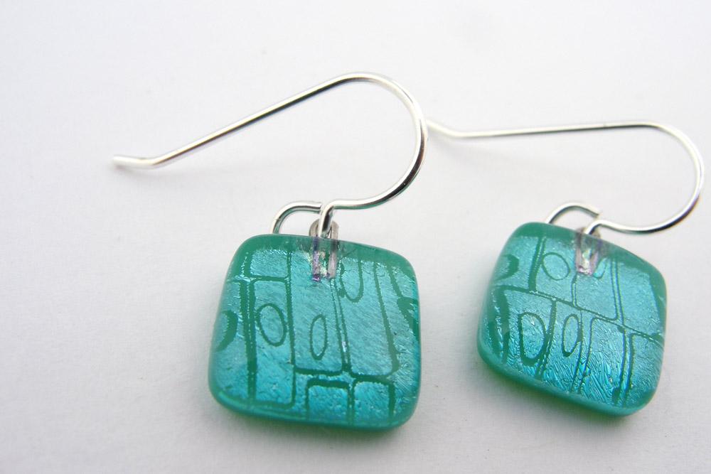 Silver/Teal Cells Square Earrings