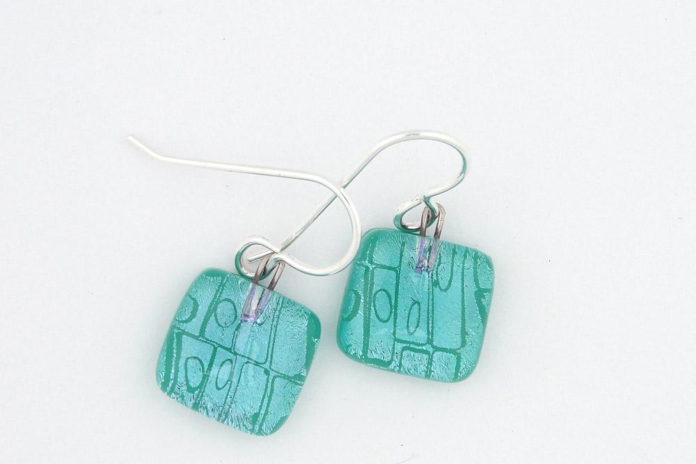 Silver/Teal Cells Square Earrings