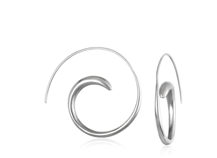 Medium Silver Swirl Hoop Earrings