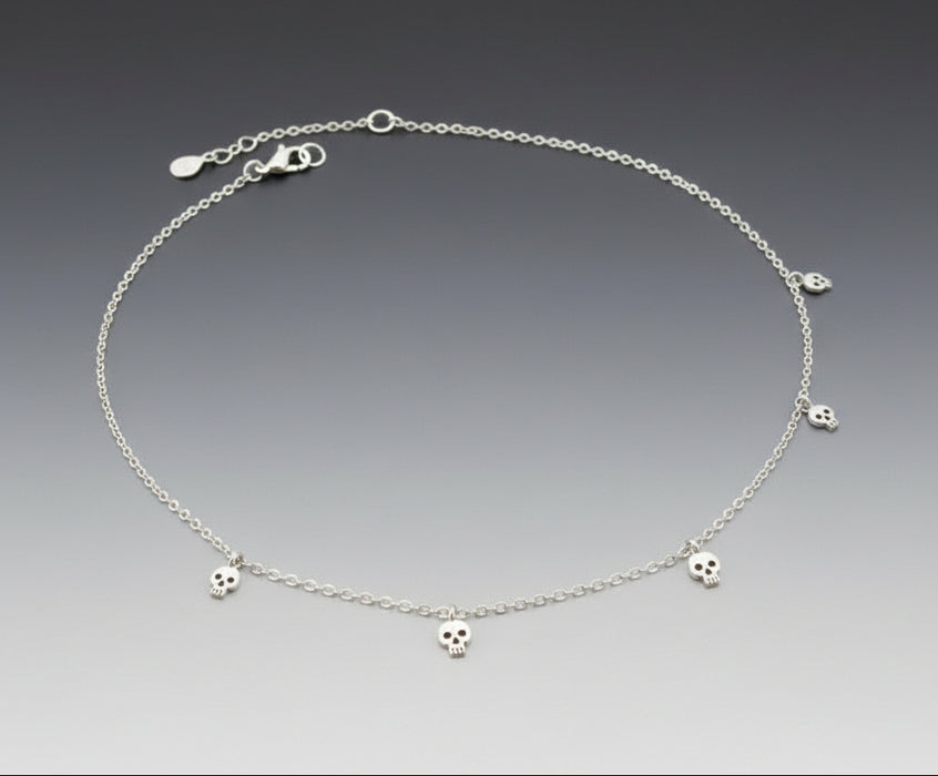 5 Skull Silver Necklace
