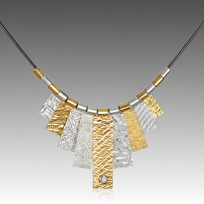 9 Tab Necklace – Mixed Metal with White Sapphire