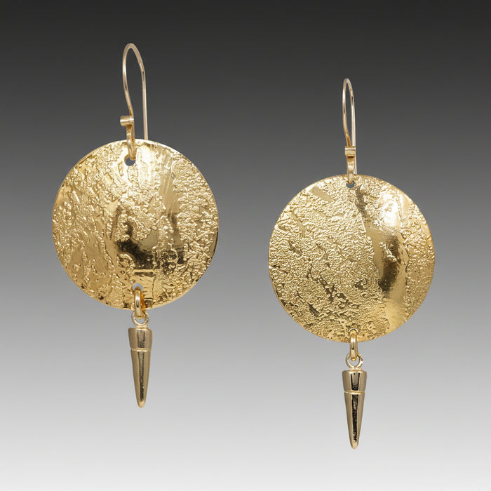 Acid Etched Disk Earrings with Spike