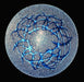 Spherical structure with blue network-like pattern on a black background