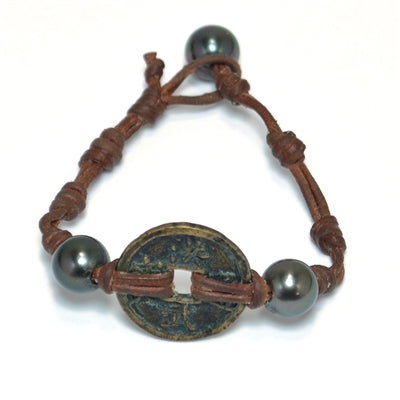Song Dynasty Bronze Coin and Tahitian Pearl Bracelet