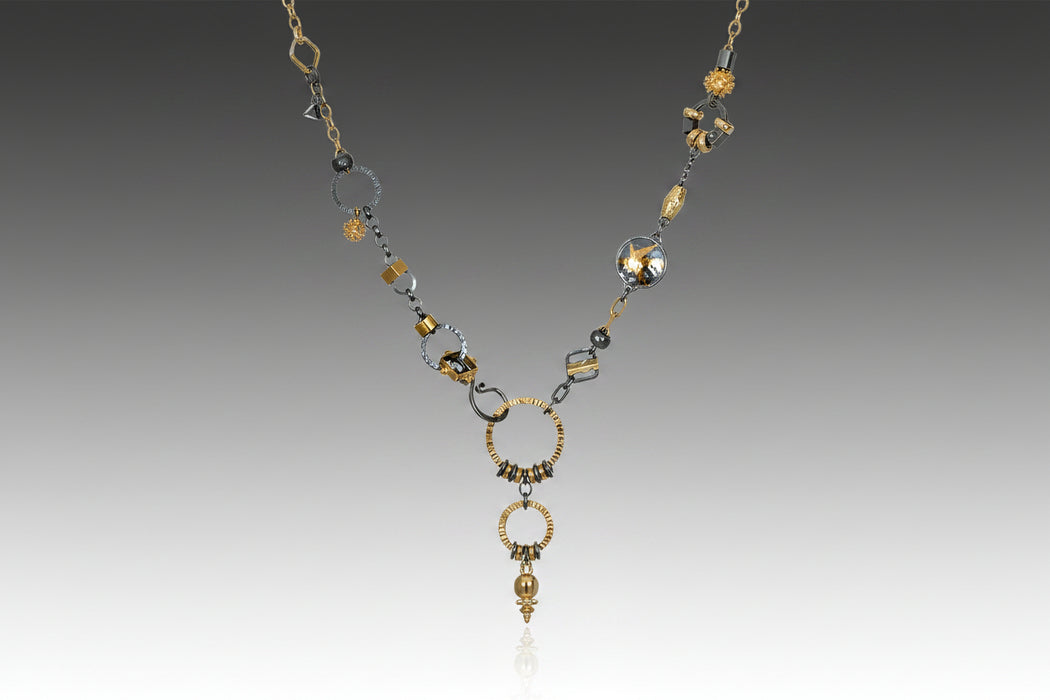 Black and Gold Plumb Bob Sculpture Necklace - Champagne Diamond