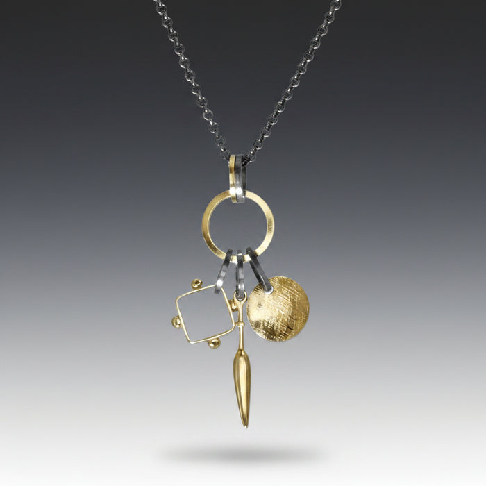 Black and Gold Triple Charm Element Necklace