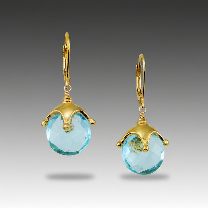 Blue Topaz and Gold Jester Earrings