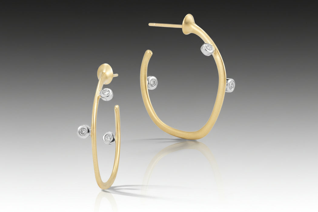 Scribble Small Saturn Diamond and Gold Hoops