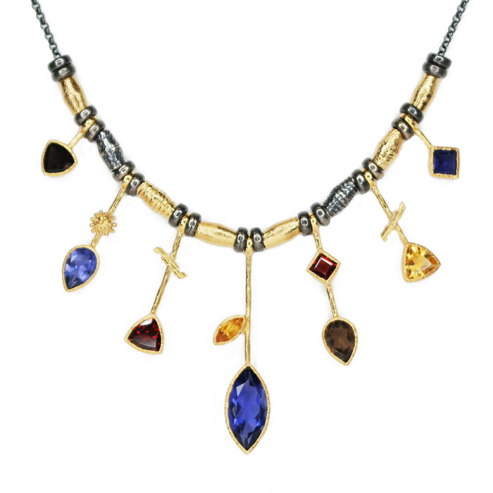 7 Stick Edge Iolite Gold Necklace