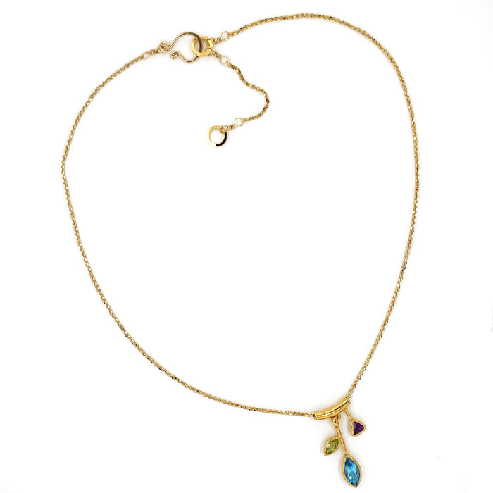 3 Stone Small Petal Blue Topaz Pendant Necklace