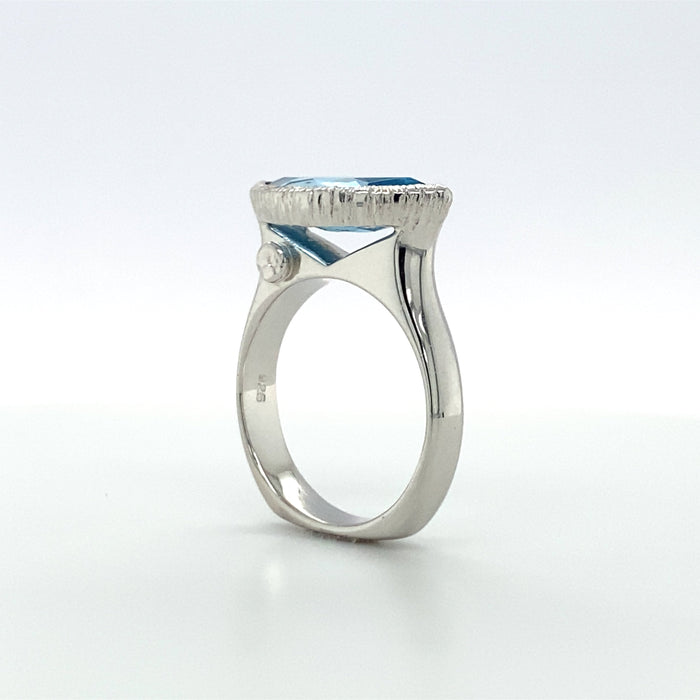 East West Marquise Blue Topaz Ring – White Rhodium