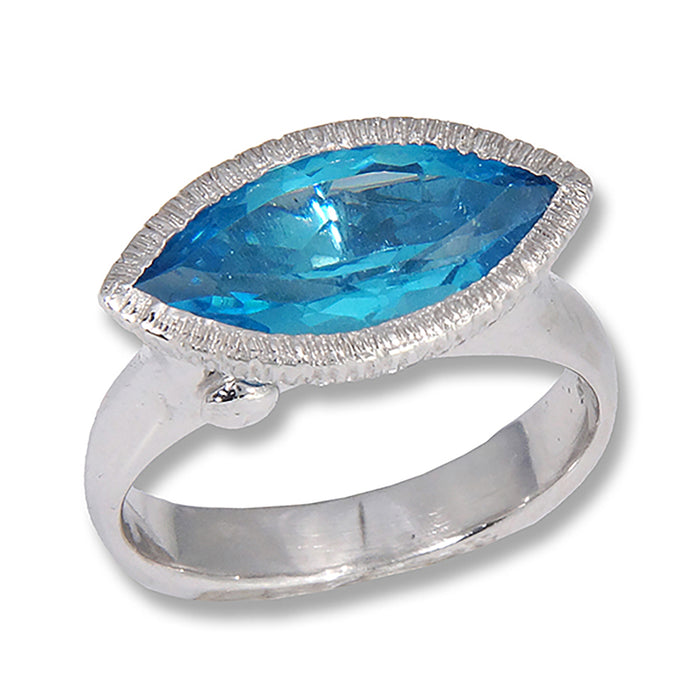 East West Marquise Blue Topaz Ring – White Rhodium