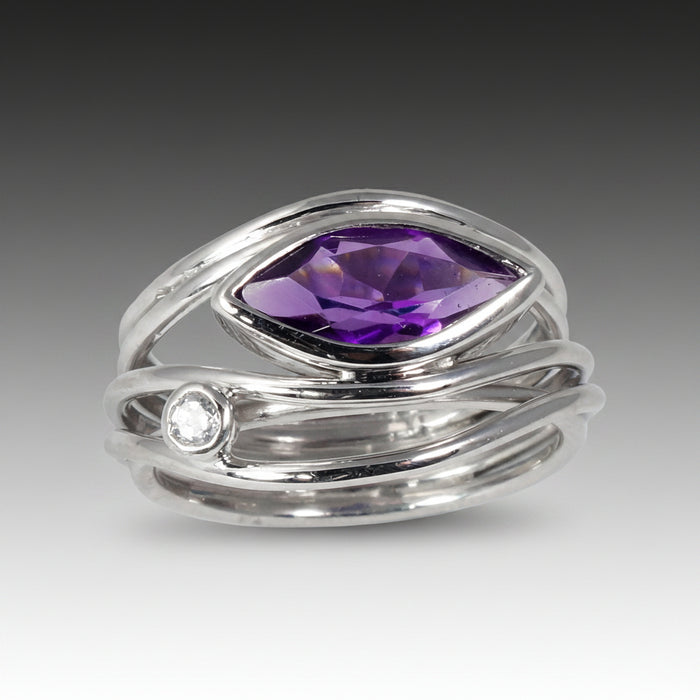 East West Silver Marquise Ring - Amethyst