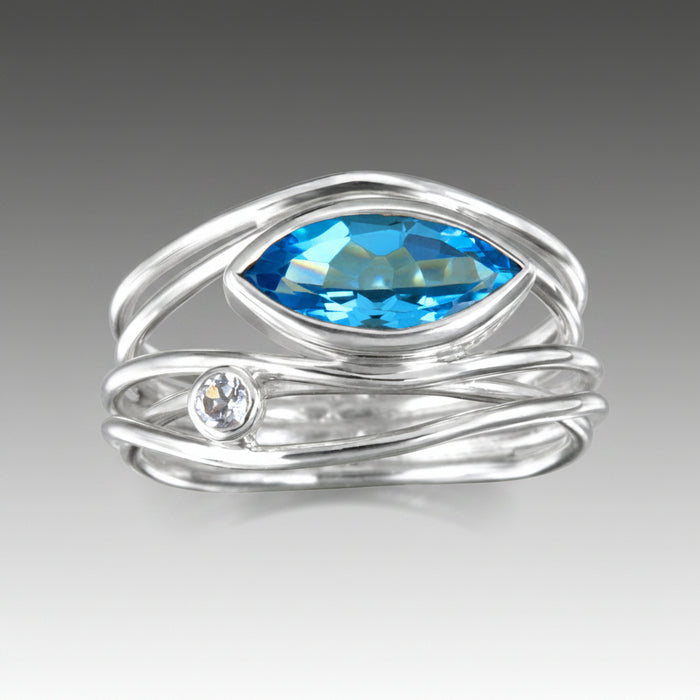 East West Silver Marquise Ring – Blue Topaz