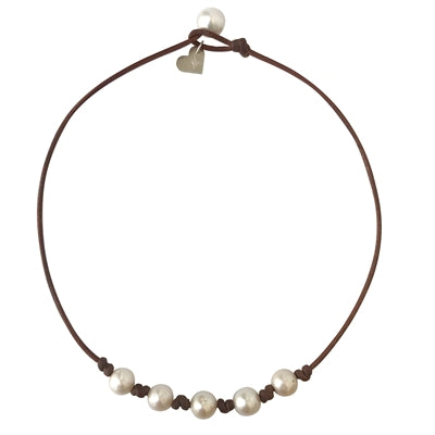 Breezy Five White Pearl Freshwater Necklace with Knots