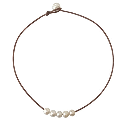 Breezy Five White Pearl Freshwater Necklace