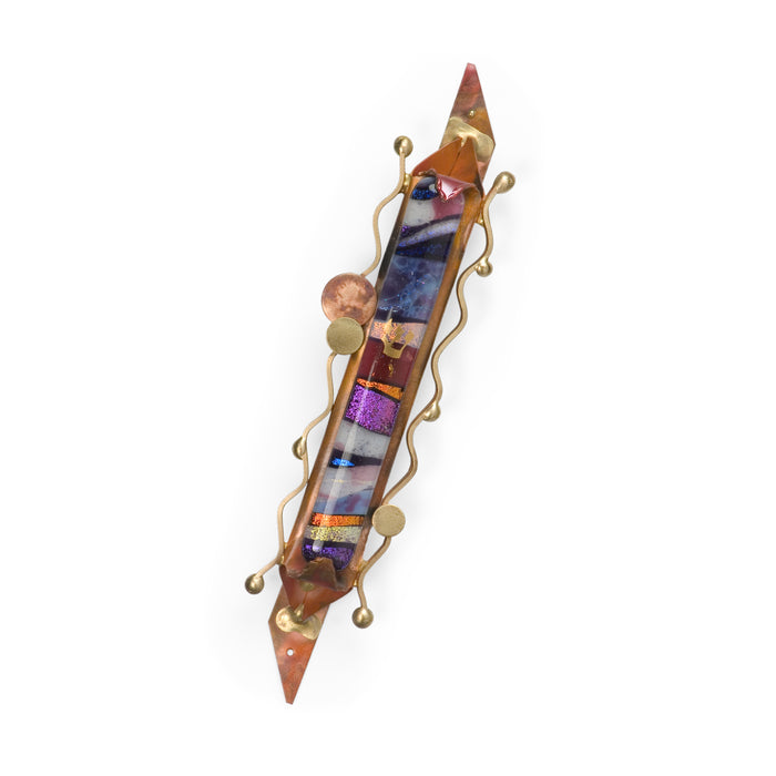 Narrow Pointed Copper Mezuzah with Fused Glass